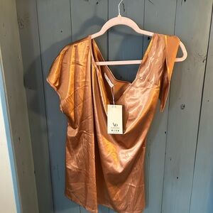 NWT Vidussa Caramel Brown Silky Off The Shoulder Blouse, Sz Large